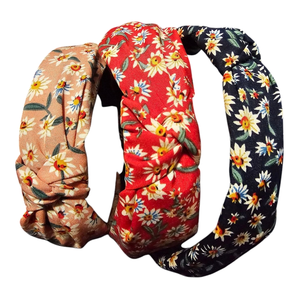Floral Headband Set - Light Pink, Red, And Dark Blue